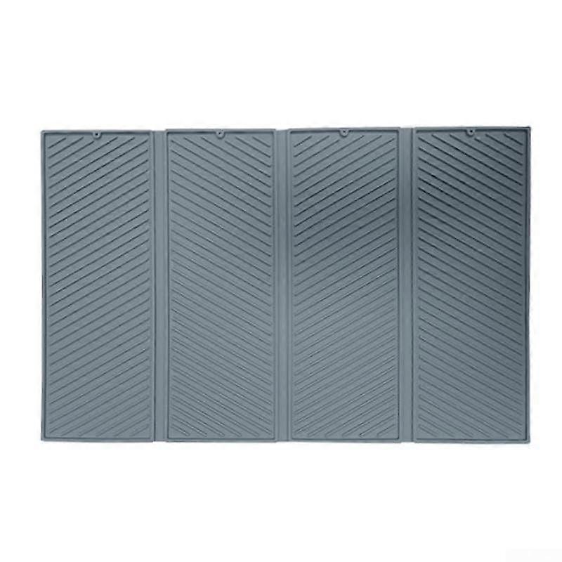 Four Fold Silicone Dish Drying Mat, Heat Resistant Space Saving Kitchen Counter Mat, Grey