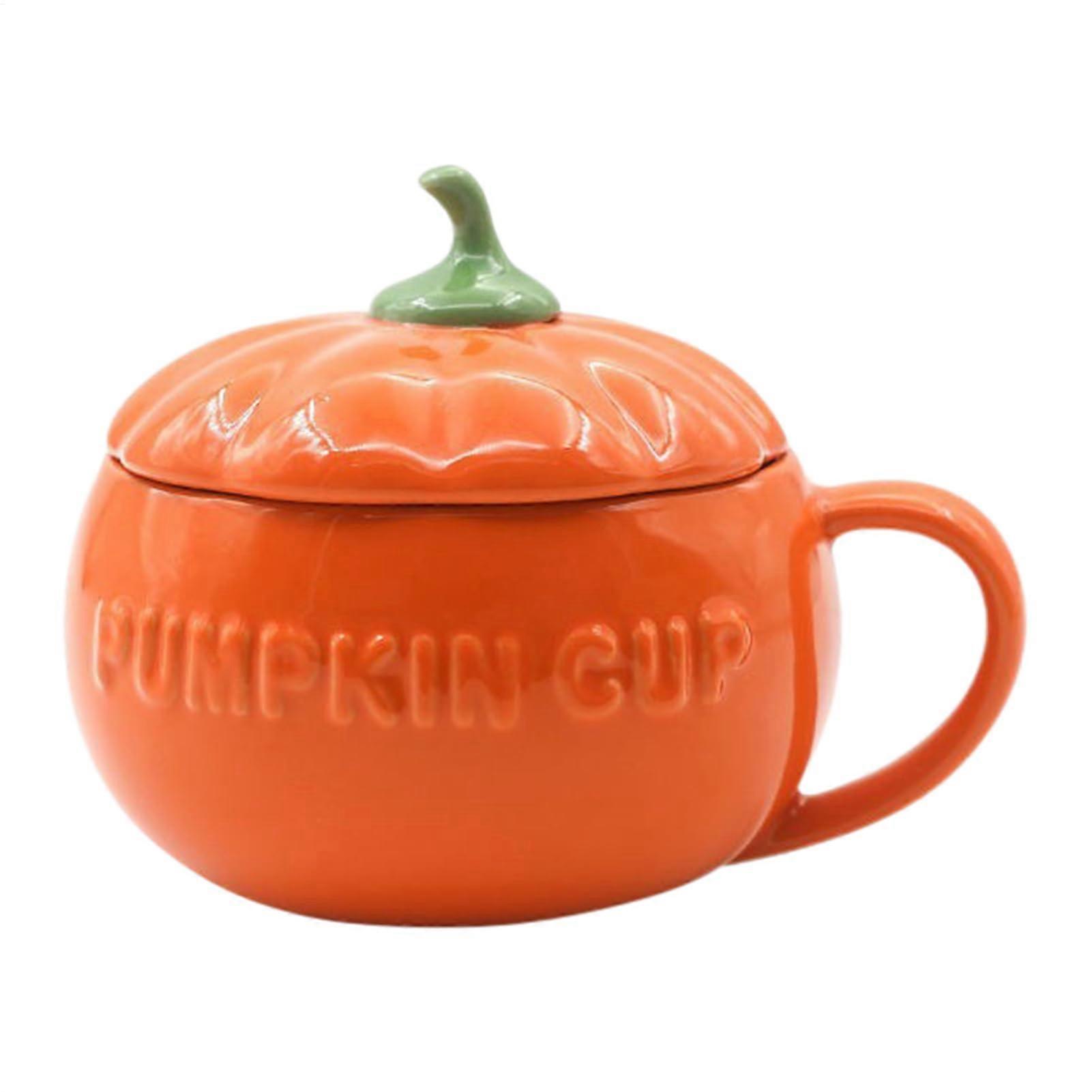 Halloween Coffee Mug Ceramic Pumpkin Cup with Lid for Hot Drinks Fall Decor Microwave Safe