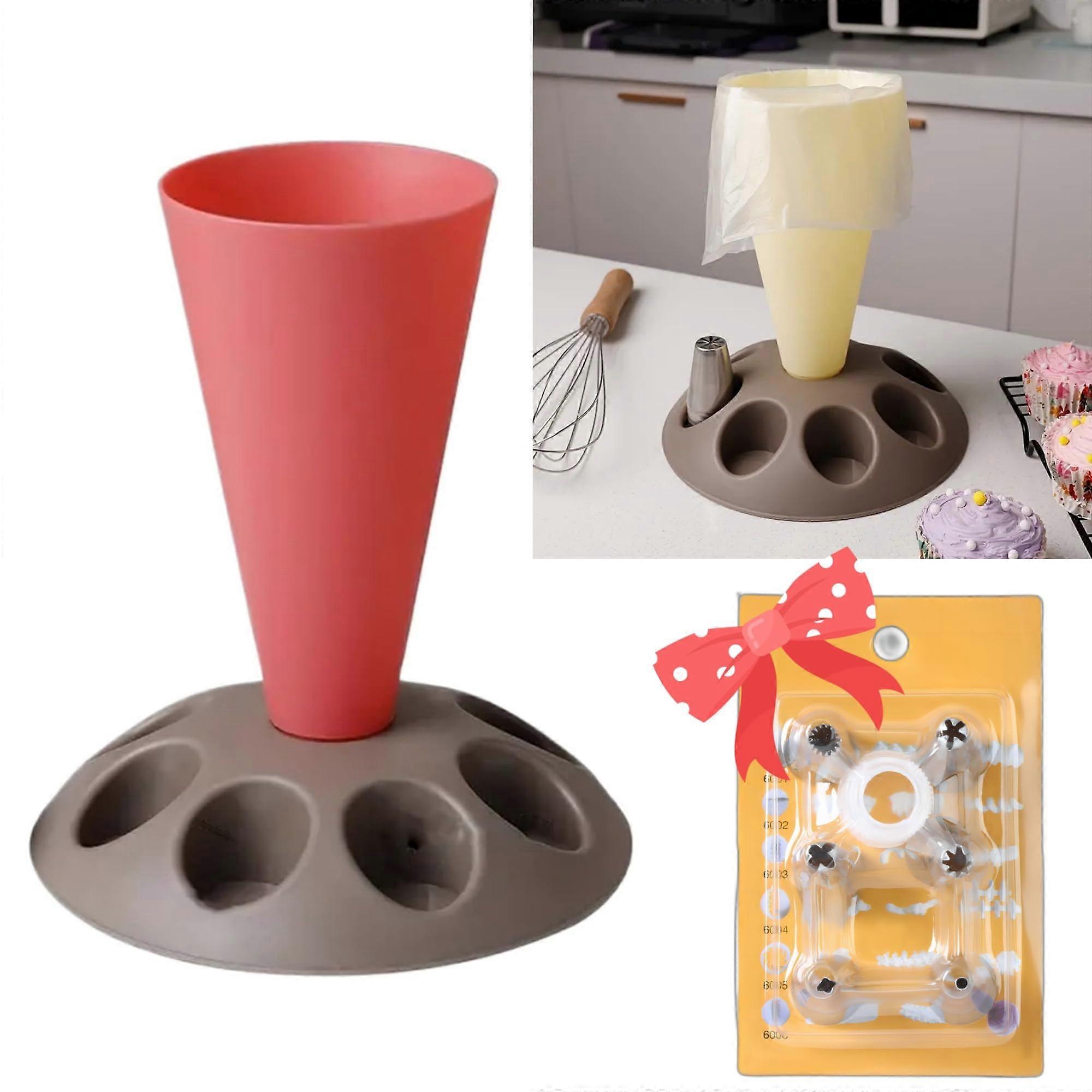 Piping Bag Stand with Nozzle Holder for Cake Decorating, Stable NonSlip Base, Red Plastic