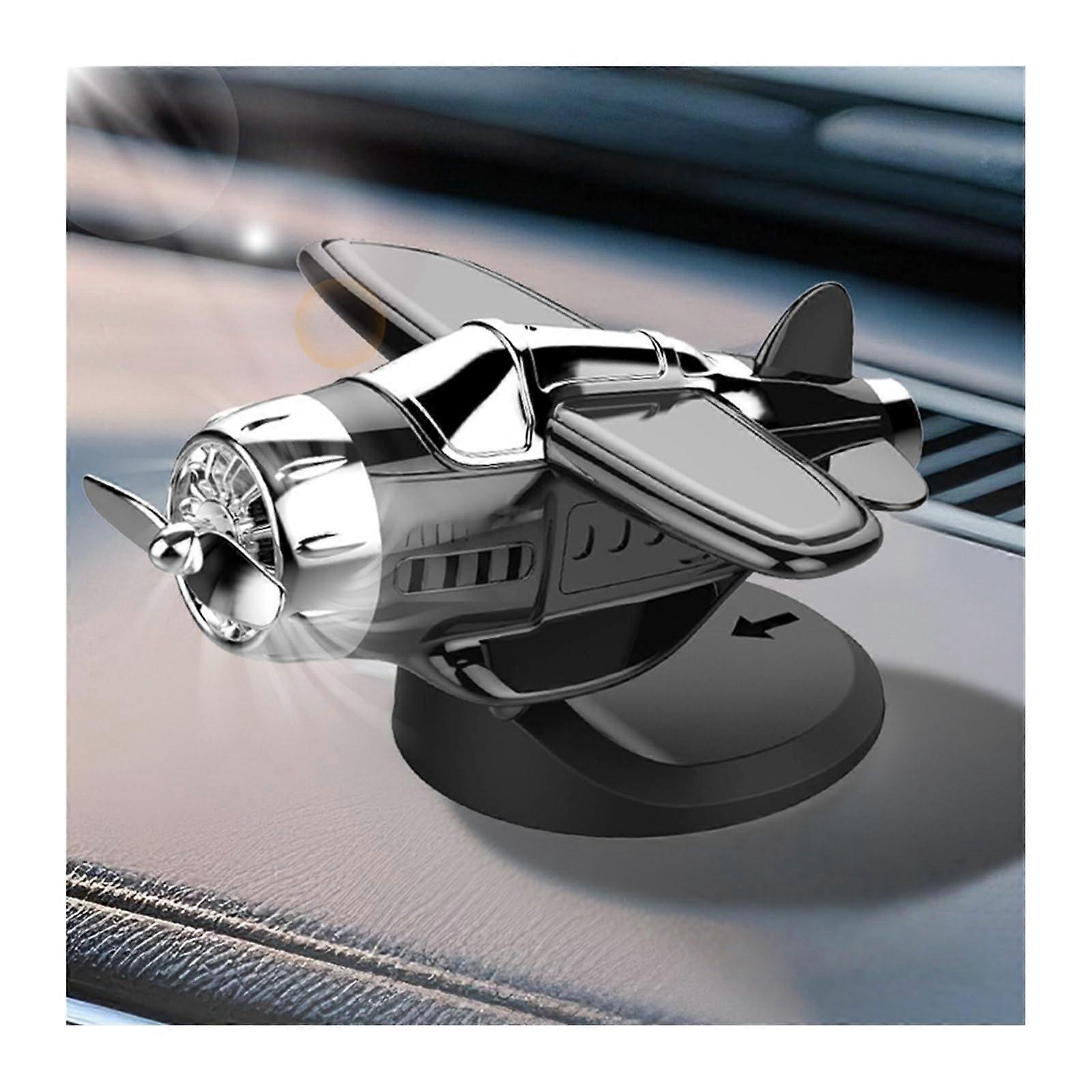 Solar Powered Airplane Dashboard Ornament with Realistic Drift Motion and Secure Suction Base Black