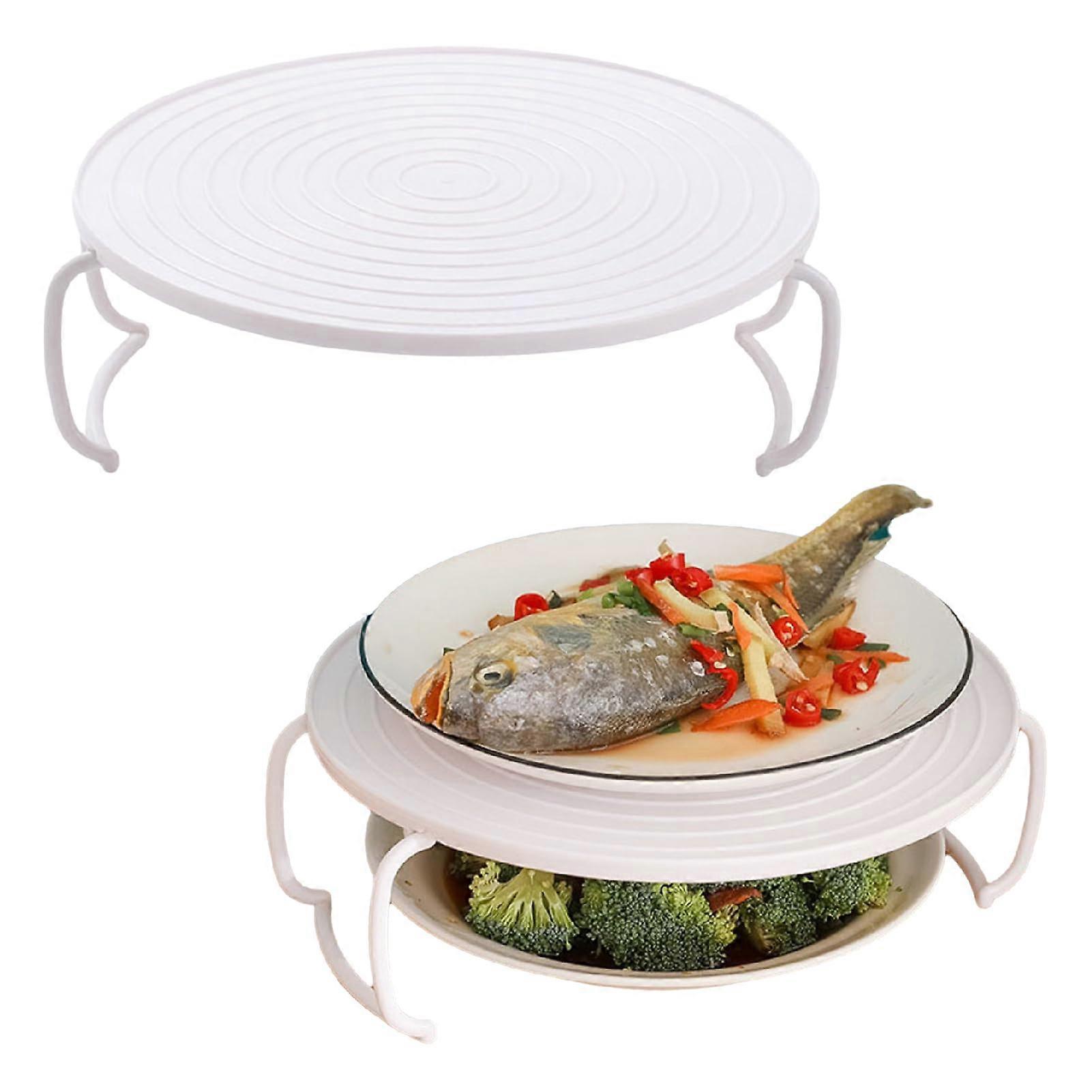 2PCS Foldable Microwave Plate Stacker with Handle, Dual Layer Heating Tray for Two Dishes