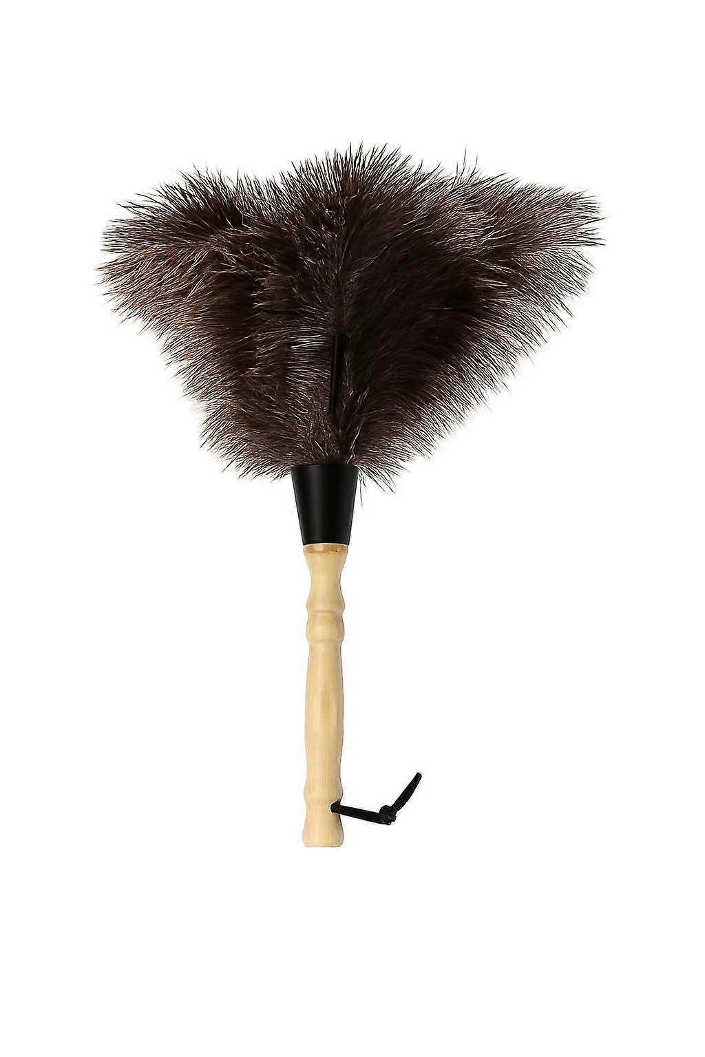 Black Ostrich Feather Duster 36cm with Ergonomic Wooden Handle for Delicate Dusting
