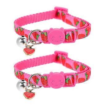 2Pcs Strawberry Printing Lightweight Cat Collar with Bell Adorable Pet Collar Decor