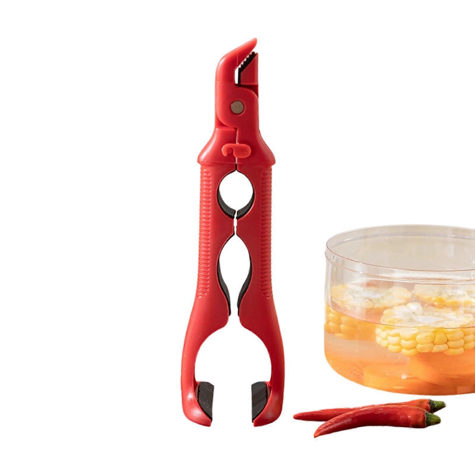 Hot Plate Gripper with MultiAngle Secure Grip and Jar Opener, HeatResistant Kitchen Tool (Red)