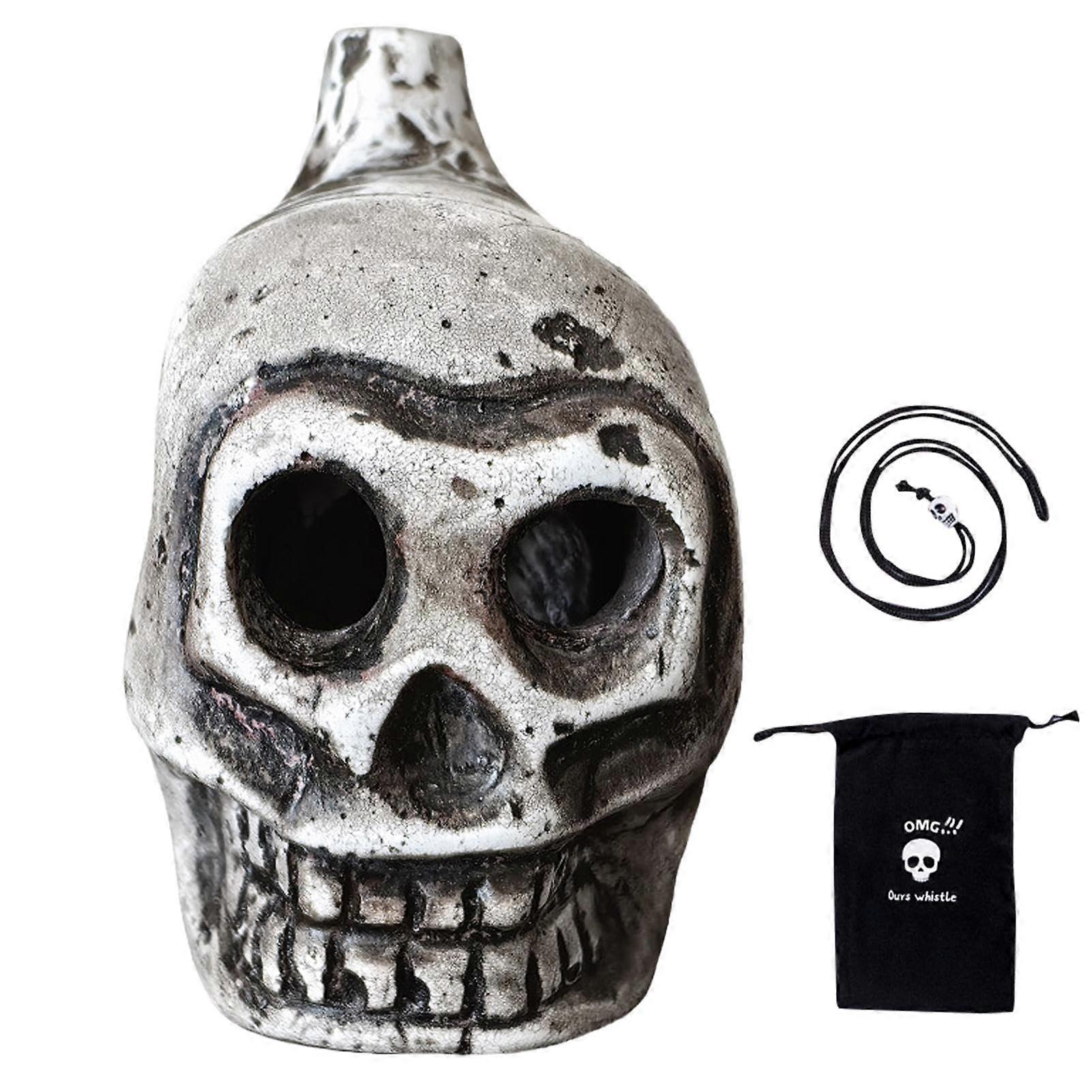 Authentic Aztec Death Whistle with Skull Design, Handmade Clay, Loud Humanlike Scream Effect