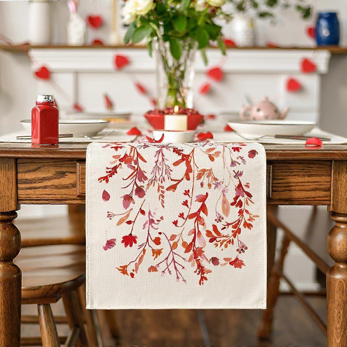 Flower Leaf Valentine's Day Table Runner, Wildflower Table Kitchen Table
