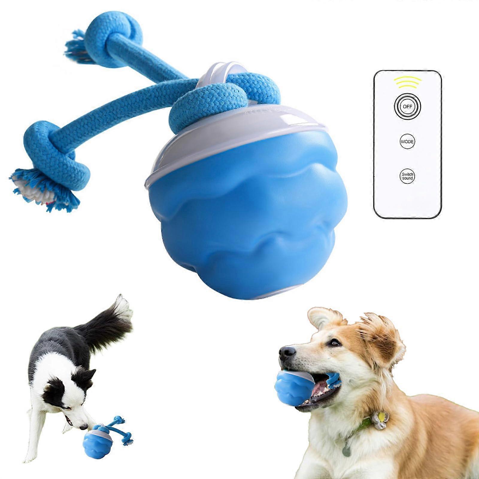 Interactive Dog Toy Ball with Rope Tail, Automatic Rolling ChewResistant USBC Rechargeable for Small Medium Large Dogs