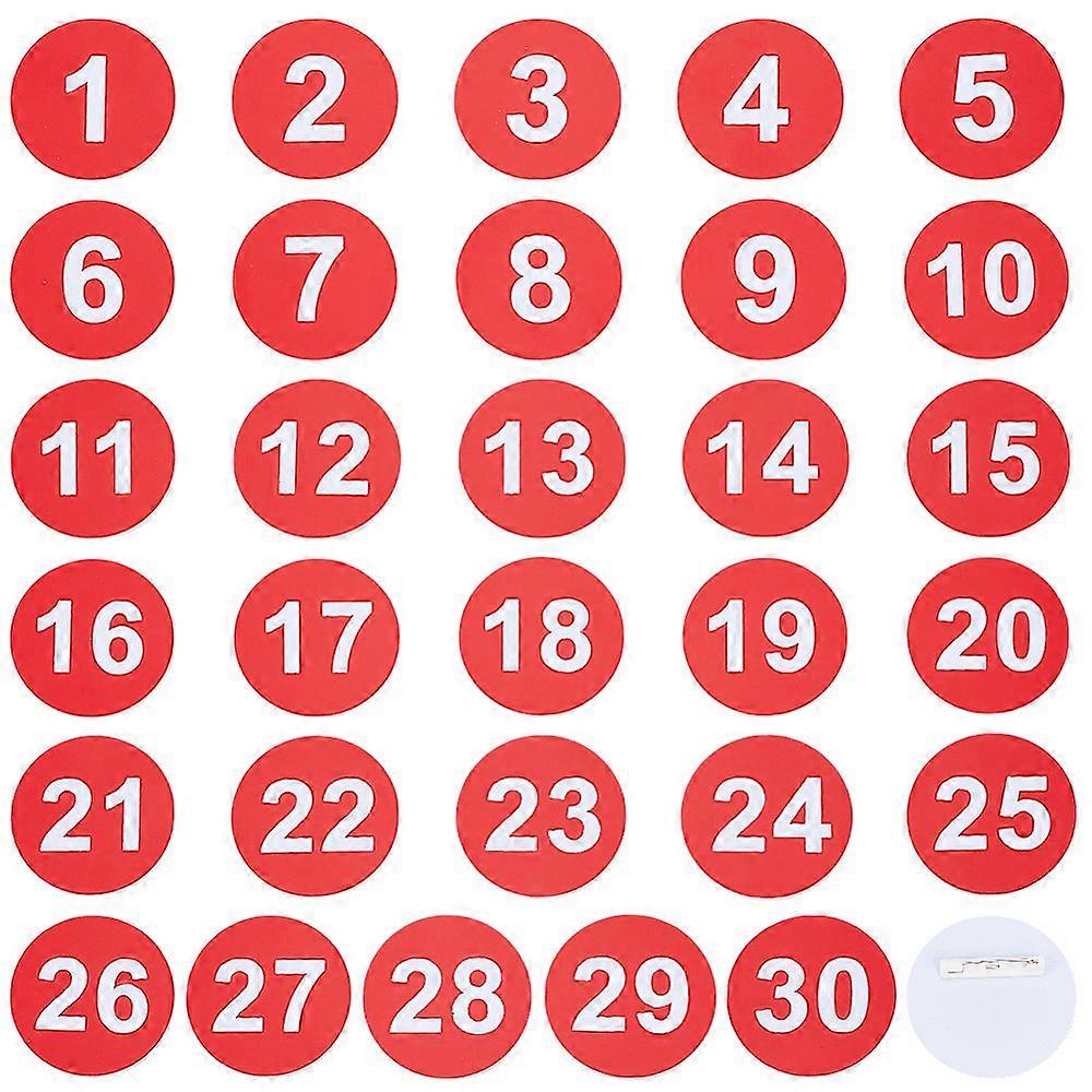 1 set Round Plastic Number Brooches sets Red 49mm 30pcs/set