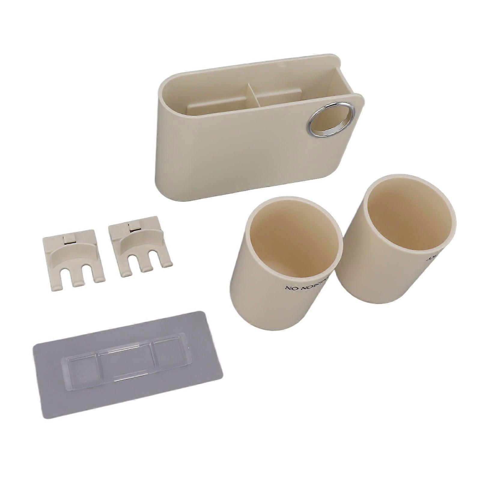 Toothbrush Holder Wall Mounted Multi Functional Toothbrush Toothpaste Dispenser for Bathroom 2 Cup