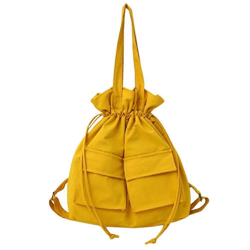 Students Canvas Drawstring Bag for Storage 1Pcs Yellow Polyester Backpack