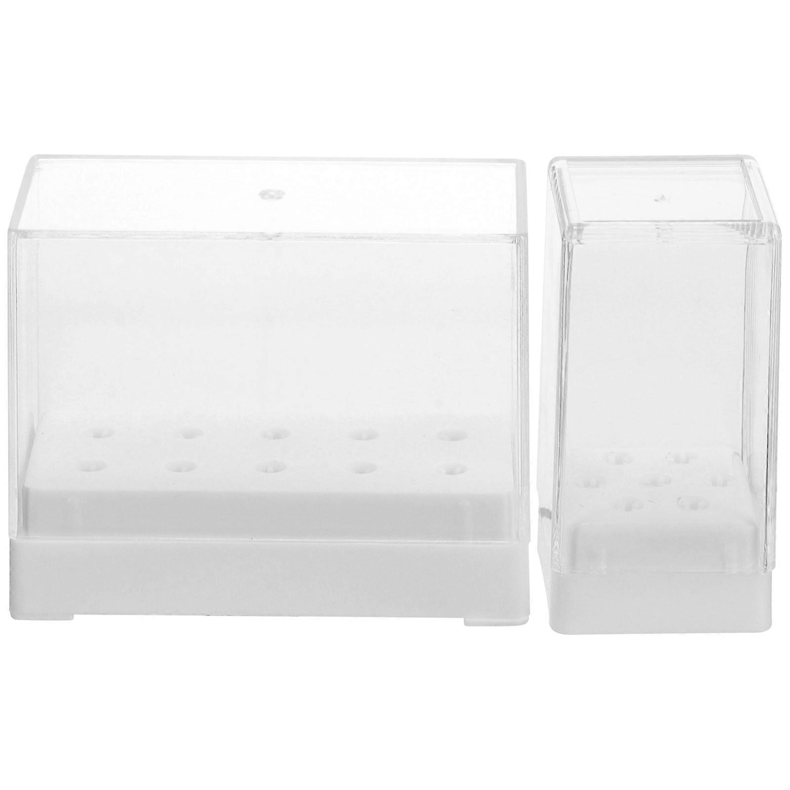 Nail Drill Bit Holder for Manicure Storage 2Pcs Plastic Organizer Box