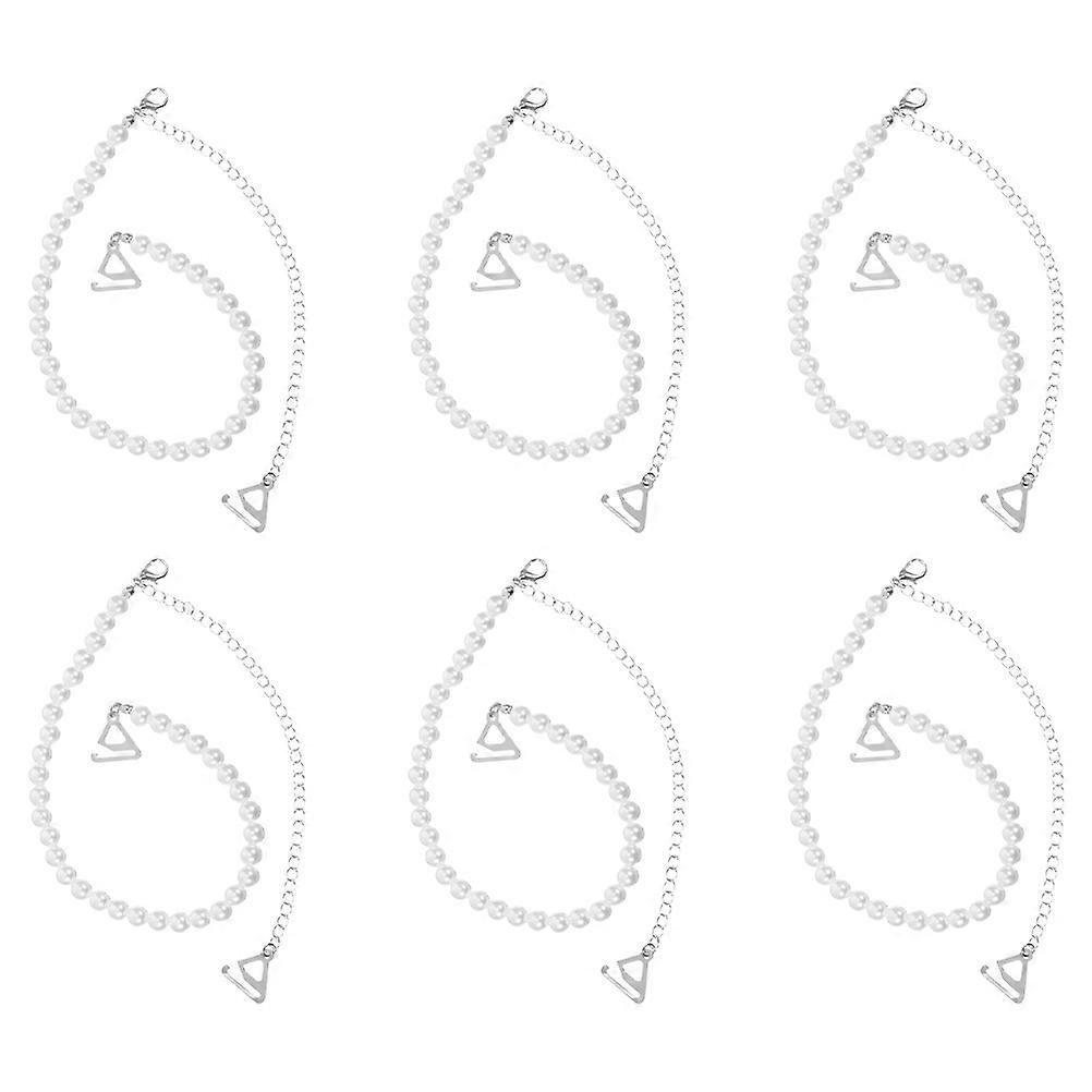 Bra Strap Chains Non-Slip Pearl for Various Occasions Adjustable Length 6Pcs