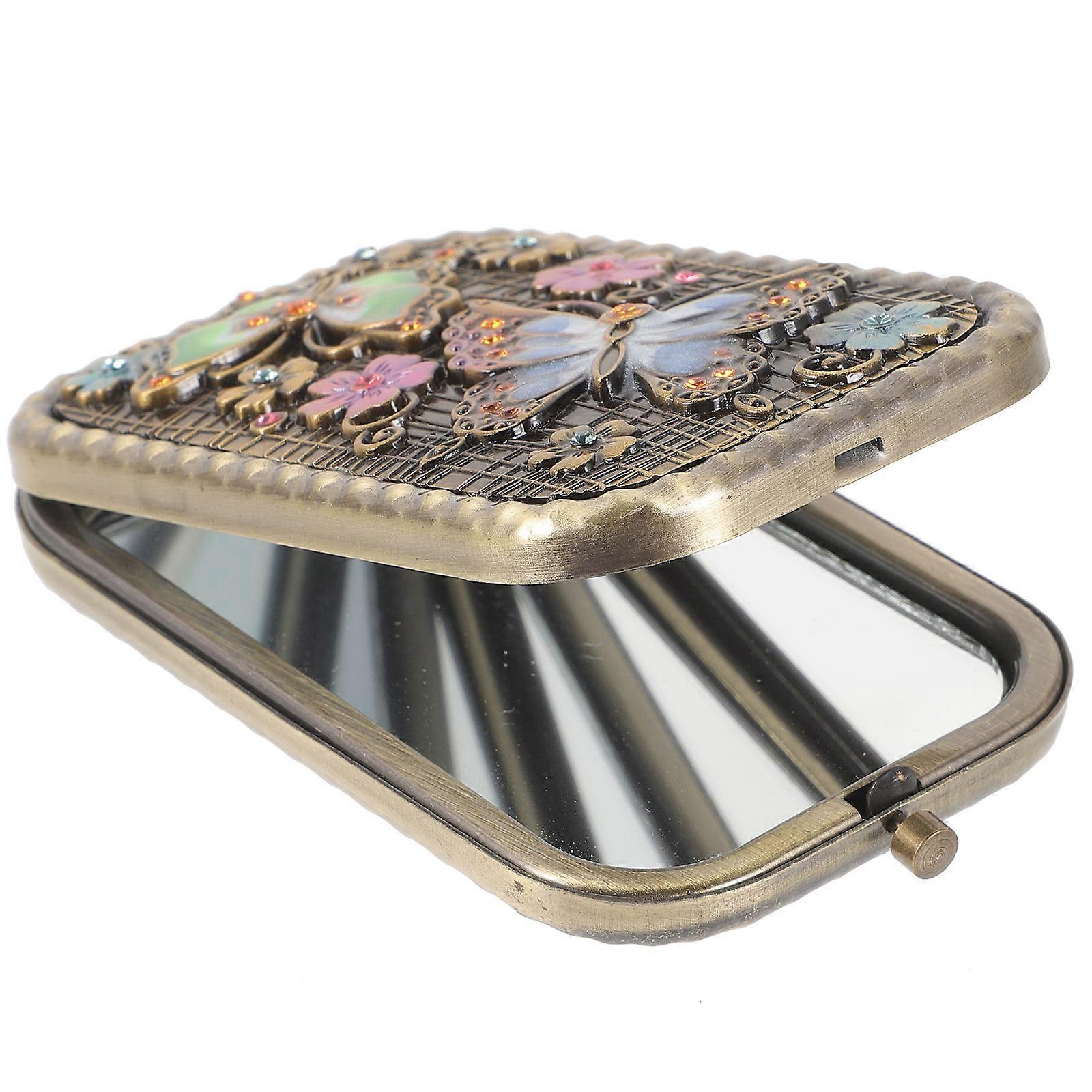 Foldable Double- Makeup Mirror Portable Creative Metal 1Pcs Coffee