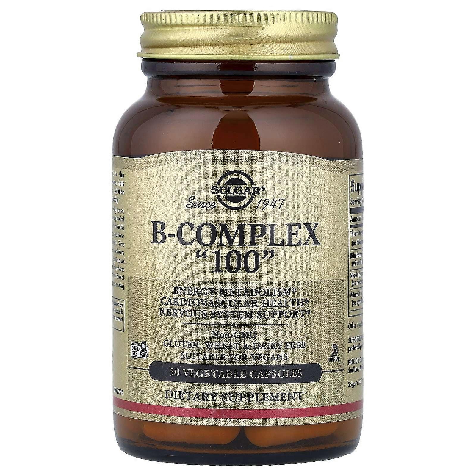 Solgar, B Complex "100", 50 Vegetable Capsules, 2-Pack