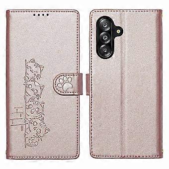 For Samsung Galaxy A17 4G A17 5G Case Adorable Cat Pattern PU Leather Wallet Phone Cover with Wrist 