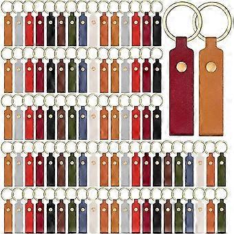 100 Pcs Leather Keychain Blanks Bulk PU Leather Engraving Keychains for Men Women Christmas Birthday