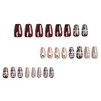 Christmas Press On Nails Long Gold Snowflake Design Festive Holiday Nail Set for Women