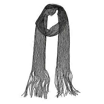Women's Silver Shimmering Tassel Scarf - Evening Necklace, Long Shawl