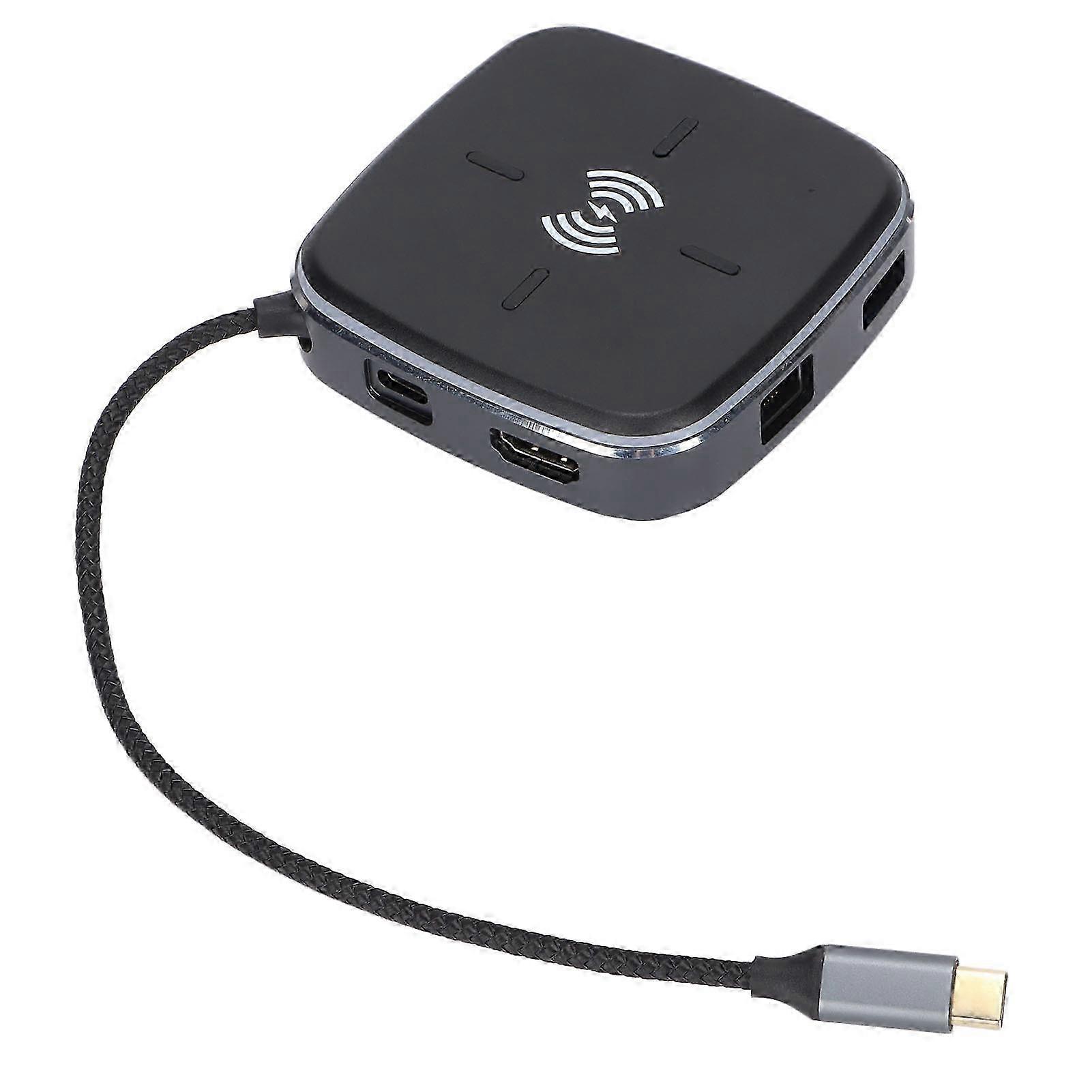 Type C Dock Station Multi Function 9 in 1 Hub with Wireless Charging 3 USB 1 HD Multimedia Interface for Laptops