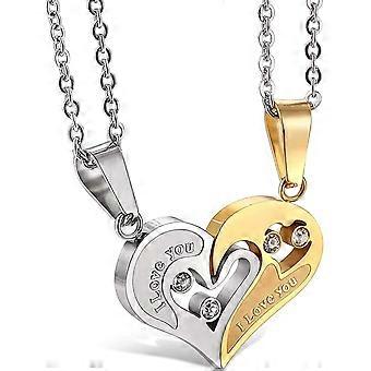 Edelstahl Herren Damen Paar Halskette Freundschaft Puzzle CZ Liebe Passende Herz Anhänger