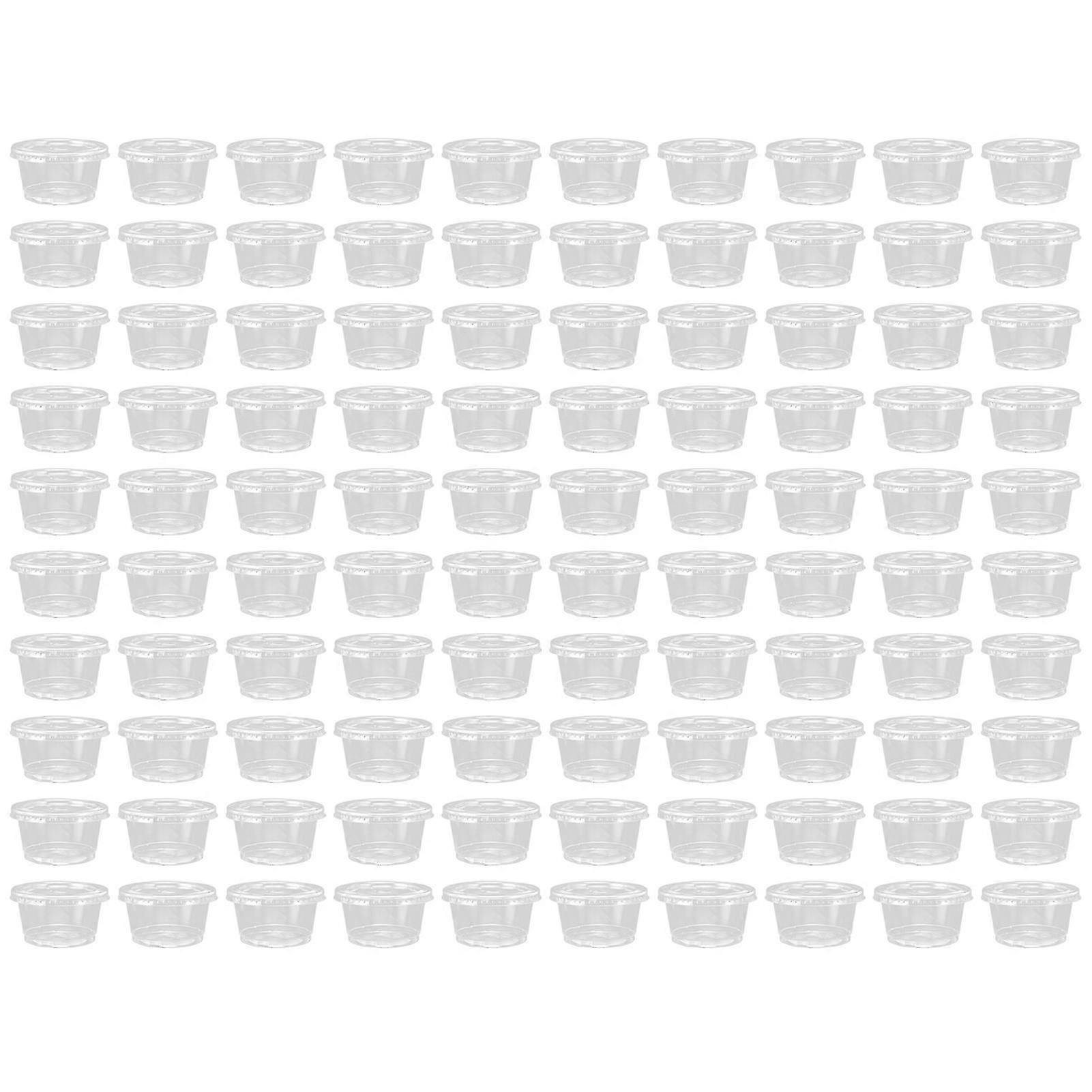 100 Sets Plastic Portion Cups with Lids Transparent Disposable Condiment Container 4oz