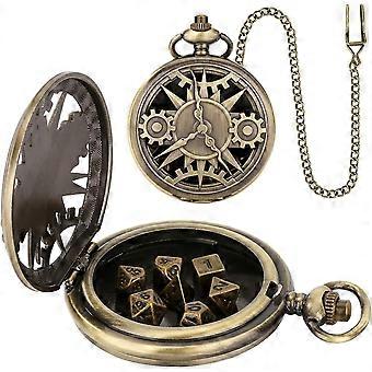 Mini set di dadi DND con cassa cava in bronzo Steampunk per orologio da tasca, set di dadi poliedrici in metallo da 7 pezzi, regali di Dungeons and Dragons