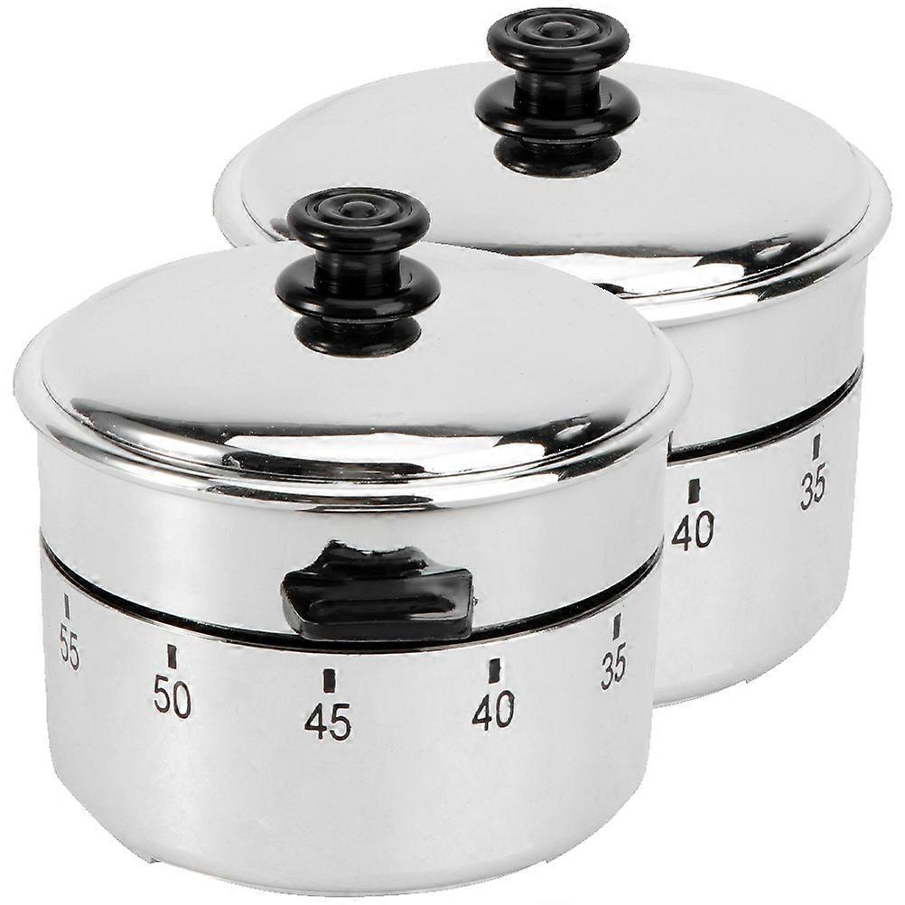 2pcs Cooker Shape Kitchen Timer Manual Stainless Steel Mechanical Timer Countdown Cooking Timer