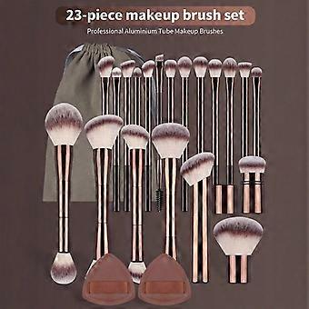 23 Pcs Aluminum Tube Makeup Brush Set with Storage Bag, Foundation Blusher Powder Eye Shadow Kabuki Brushes, Travel Portable Multi-Functional Cosmetic