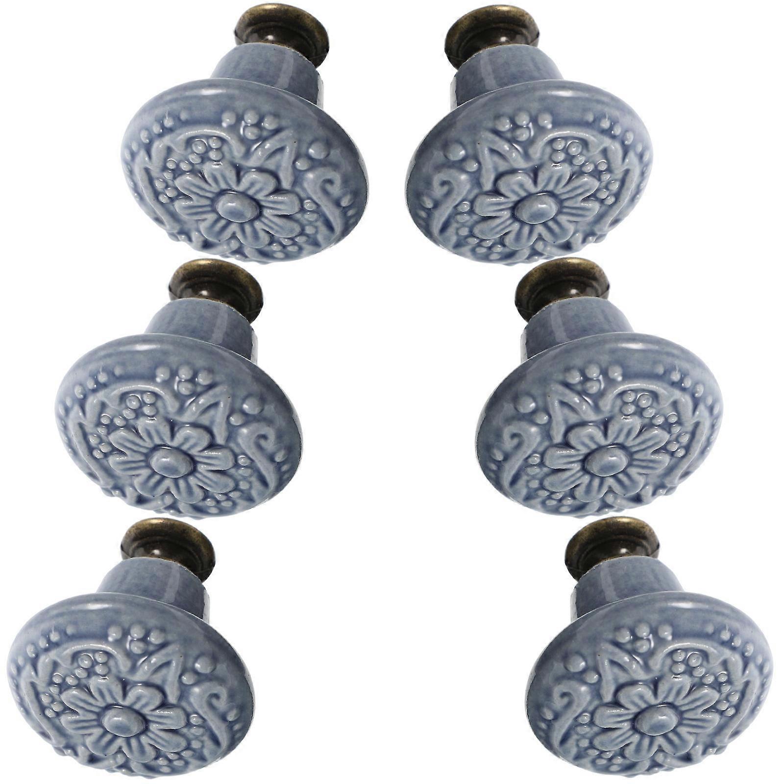 Blue Ceramic Knobs for Cabinet Drawers Decorative Handles 6Pcs Set