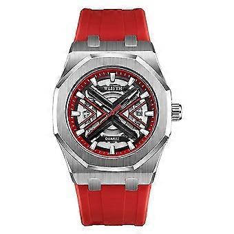 WLISTH 6148 Men's Quartz Watch with Calendar Luminous Dial Silver Case 42mm Silicone Strap Blue Sport Watch for Daily Wear