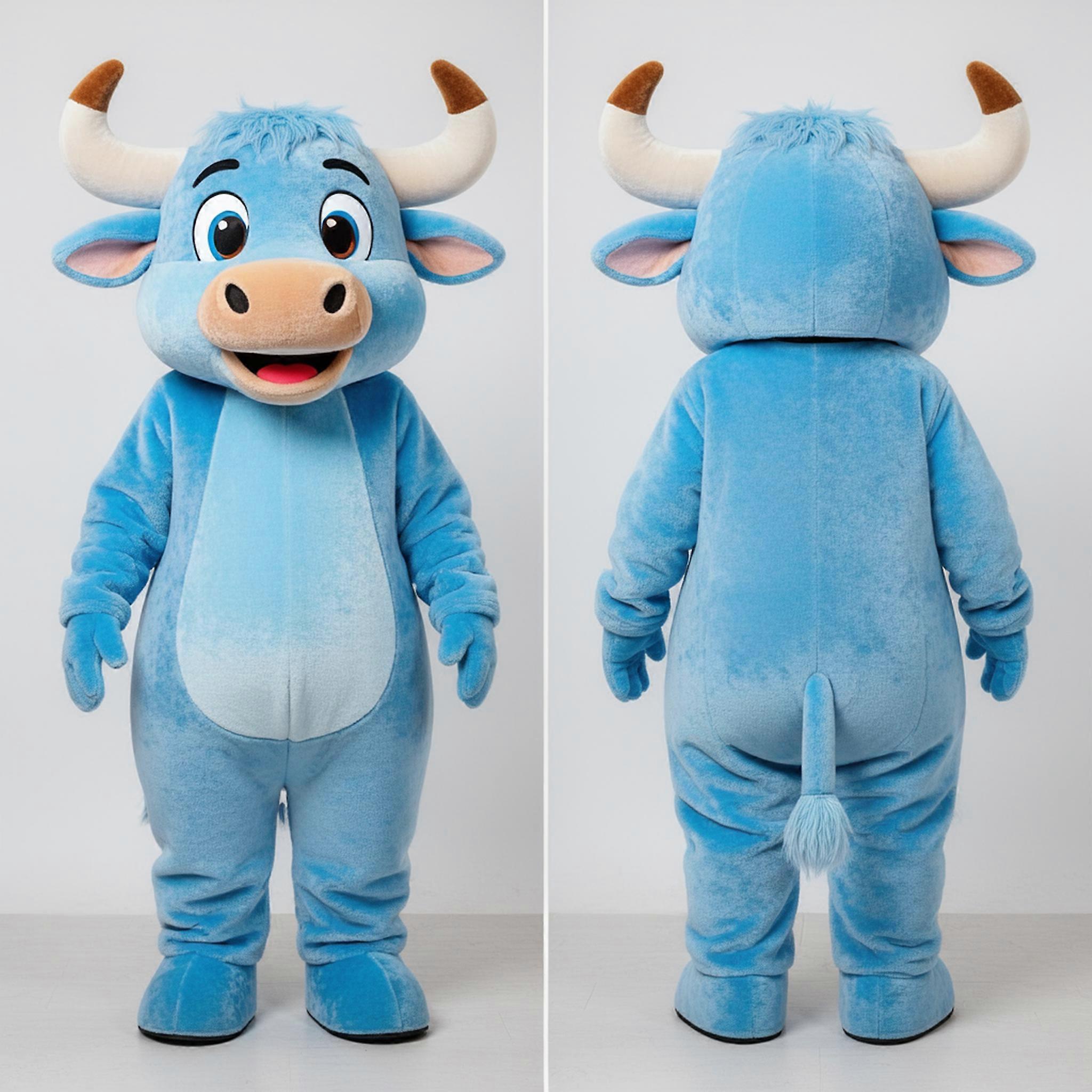 MASTICOT Sky Blue Smiling Zebu Mascot