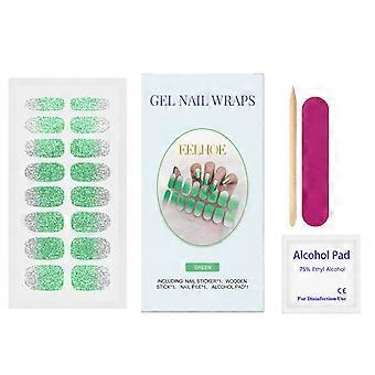 Eelhoe Soft Gel Nail Stickers Set (Sparkling Green) Half-Baked Nails, Fresh And Simple Glitter Soft Nail Stickers