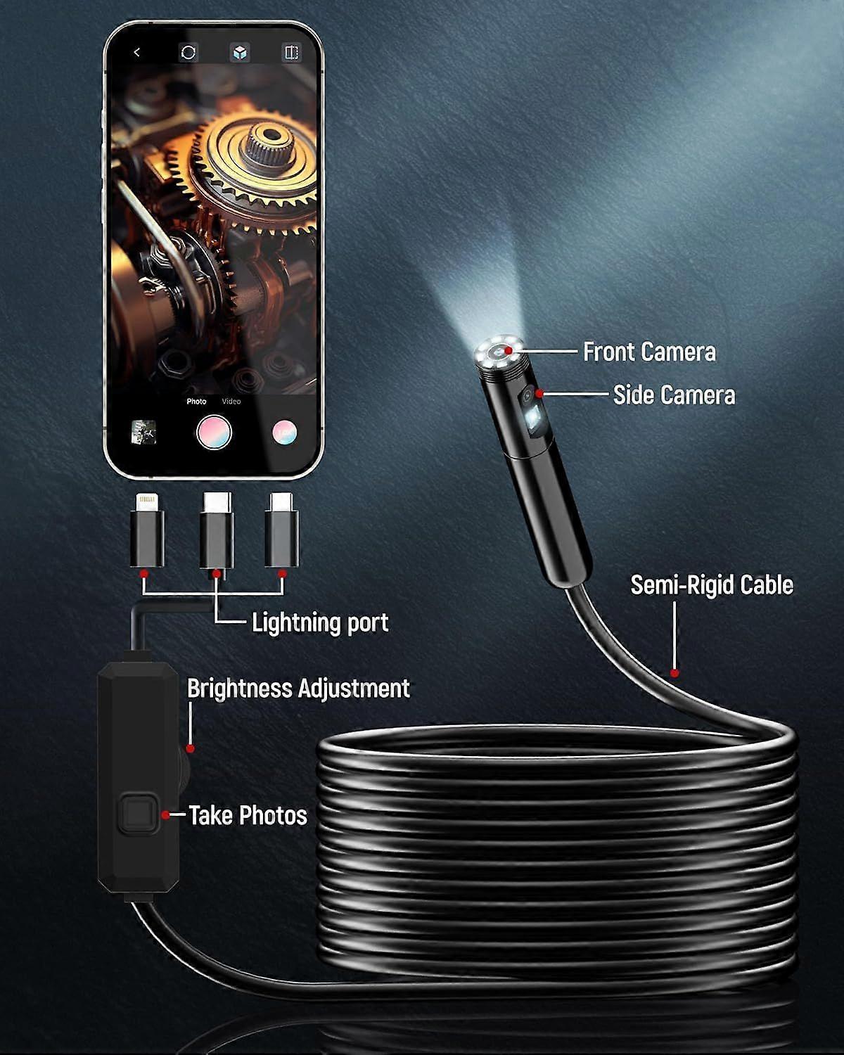 Endoscope Camera with Light, 1920P HD Borescope with 8