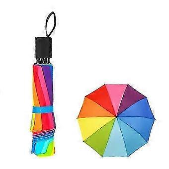 Modieuze regenboogparaplu, drievoudig opvouwbaar, met lange steel, automatisch windbestendig, opvouwbaar, rechte paraplu, editie 1028 UDS