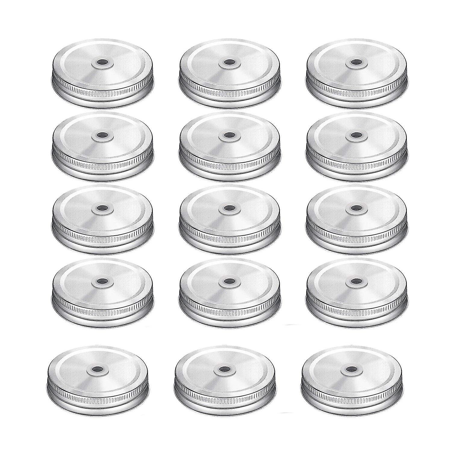 15 Packs Steel Regular Mouth Mason Silver Jar Lids With Straw Hole Compatible With Mason Jar