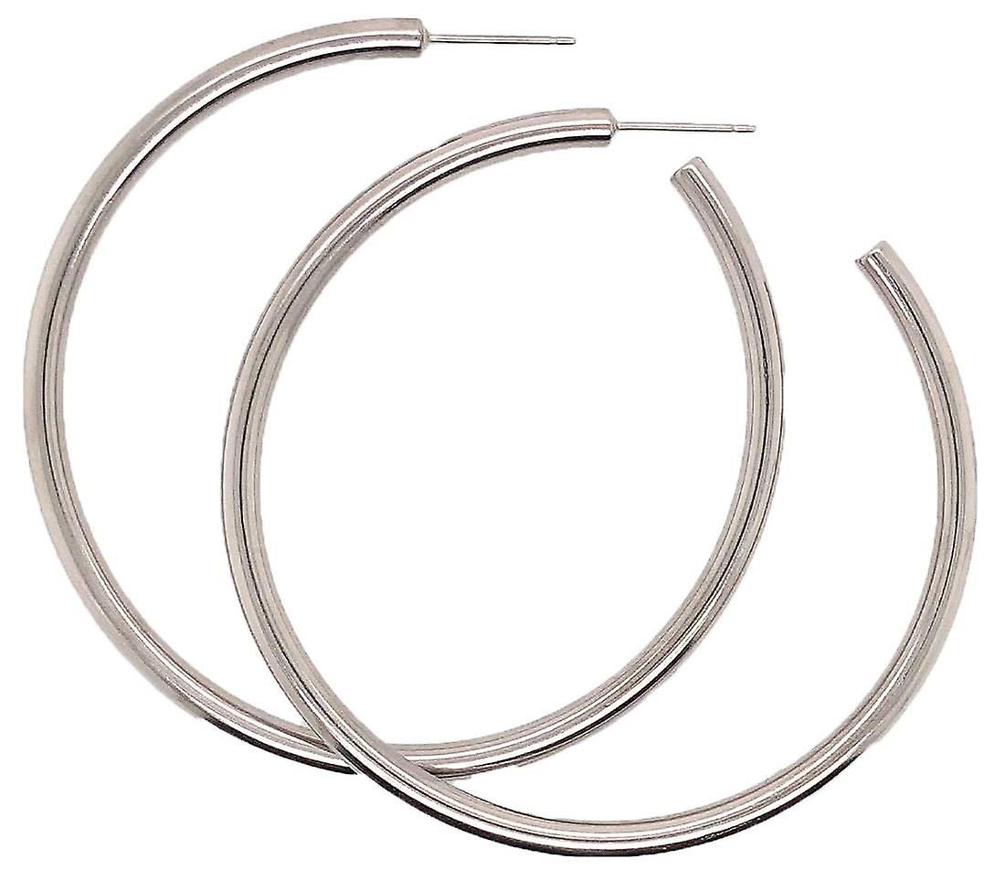 Ti2 Titanium Large Round Hoop Earrings - Natural Polished Silver