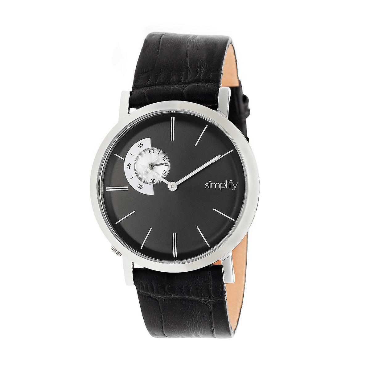 Simplify The 3100 Leather-Band Watch - Silver/Black