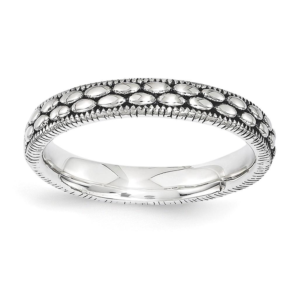 3.5mm 925 Sterling Silver Polished Oxidized Stackable Antiqued Patterned Ring-Stackable-Ring for Women - Ring Size: 5 to