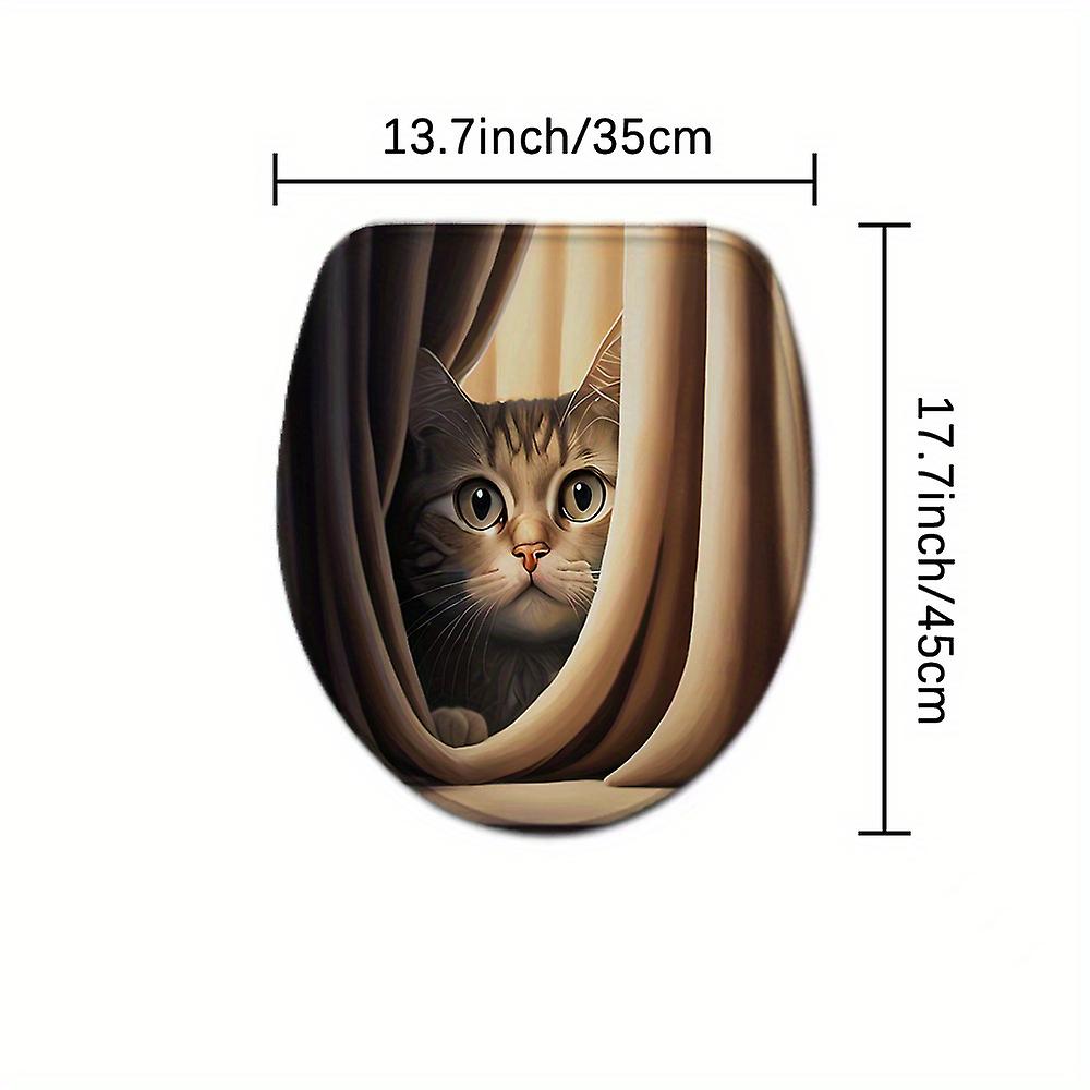 1pc Cozy Cute Cat Shower Curtain With 12 Hooks And Non-slip Backing - Durable Waterproof Bathroom Rug And Toilet Lid Cover Pad - Perfect Bathroom Deco
