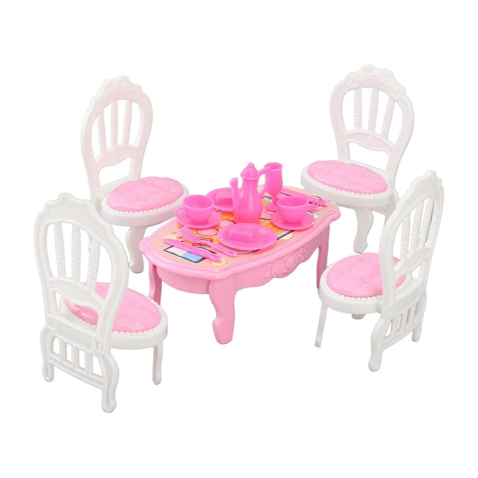 Dollhouse Dining Table Chairs 1:16 Safe Plastic High Simulation Miniature Table Chairs for DIY Decoration Type 1 