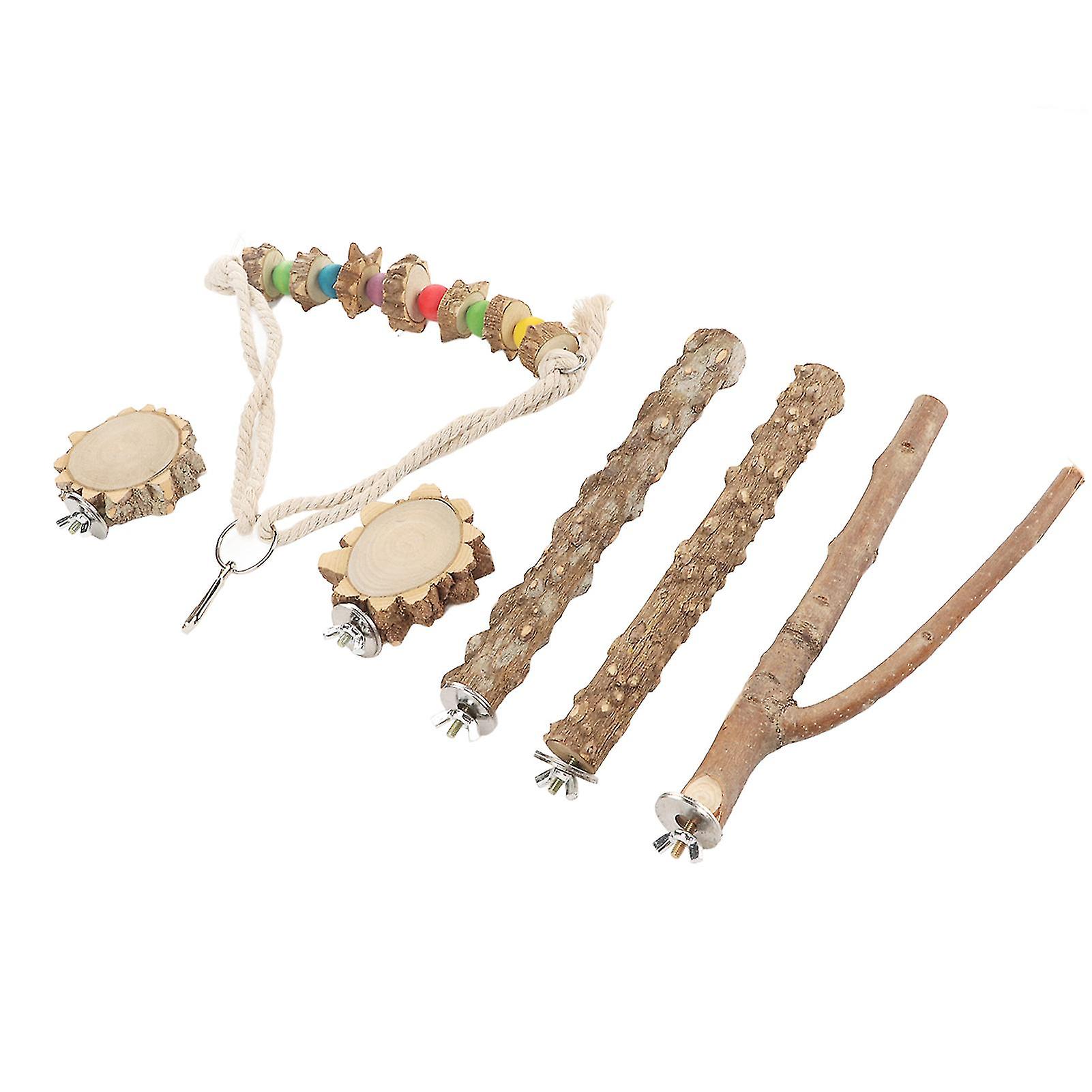 6pcs Wooden Parrot Perch Set Platform Swing Rod Stand Kit