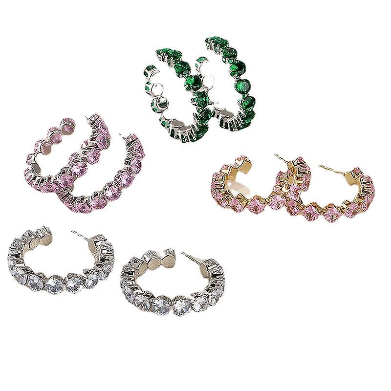 Women Earring Girl Stud Ear Drop Circle Shape Cz Hoop Round Green Zircon Crystal Korea Party