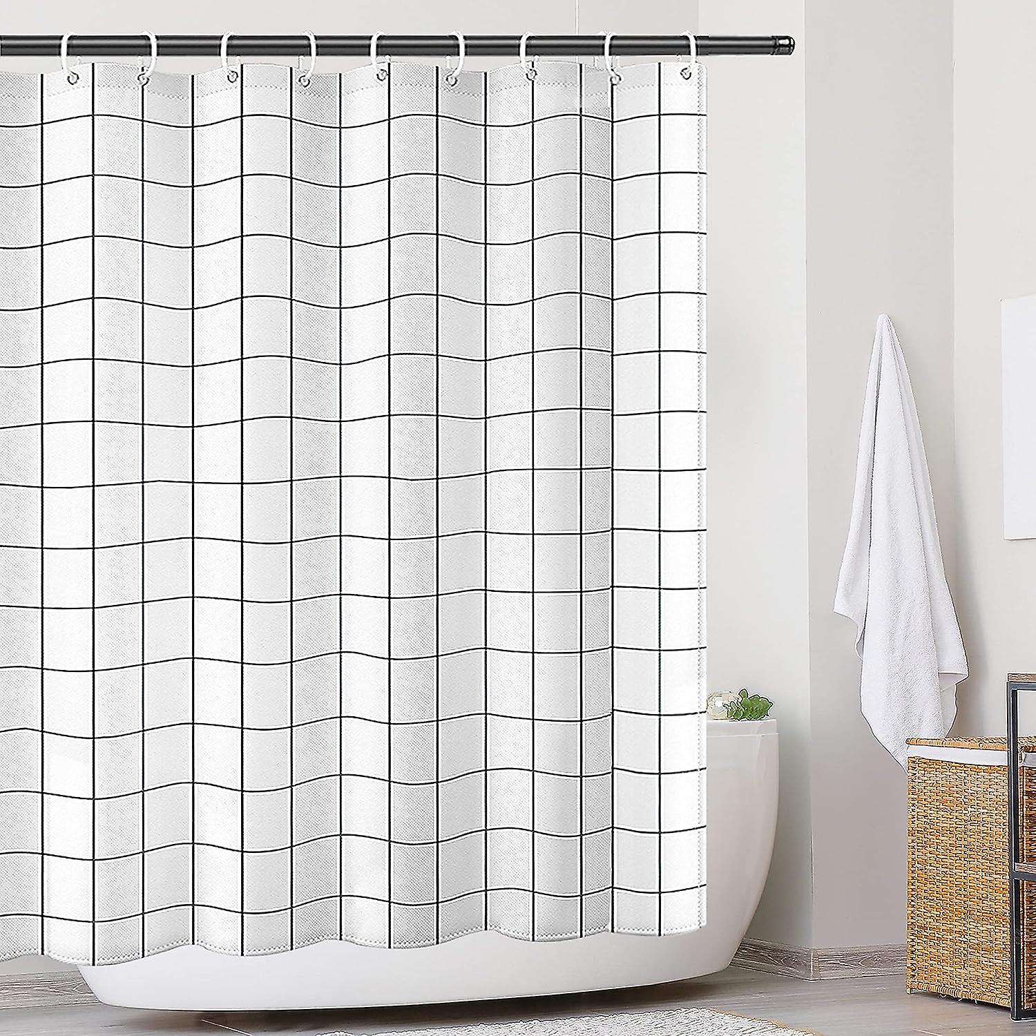 1pcs Waterproof Shower Curtain Quick Dry Washable Polyester Grid