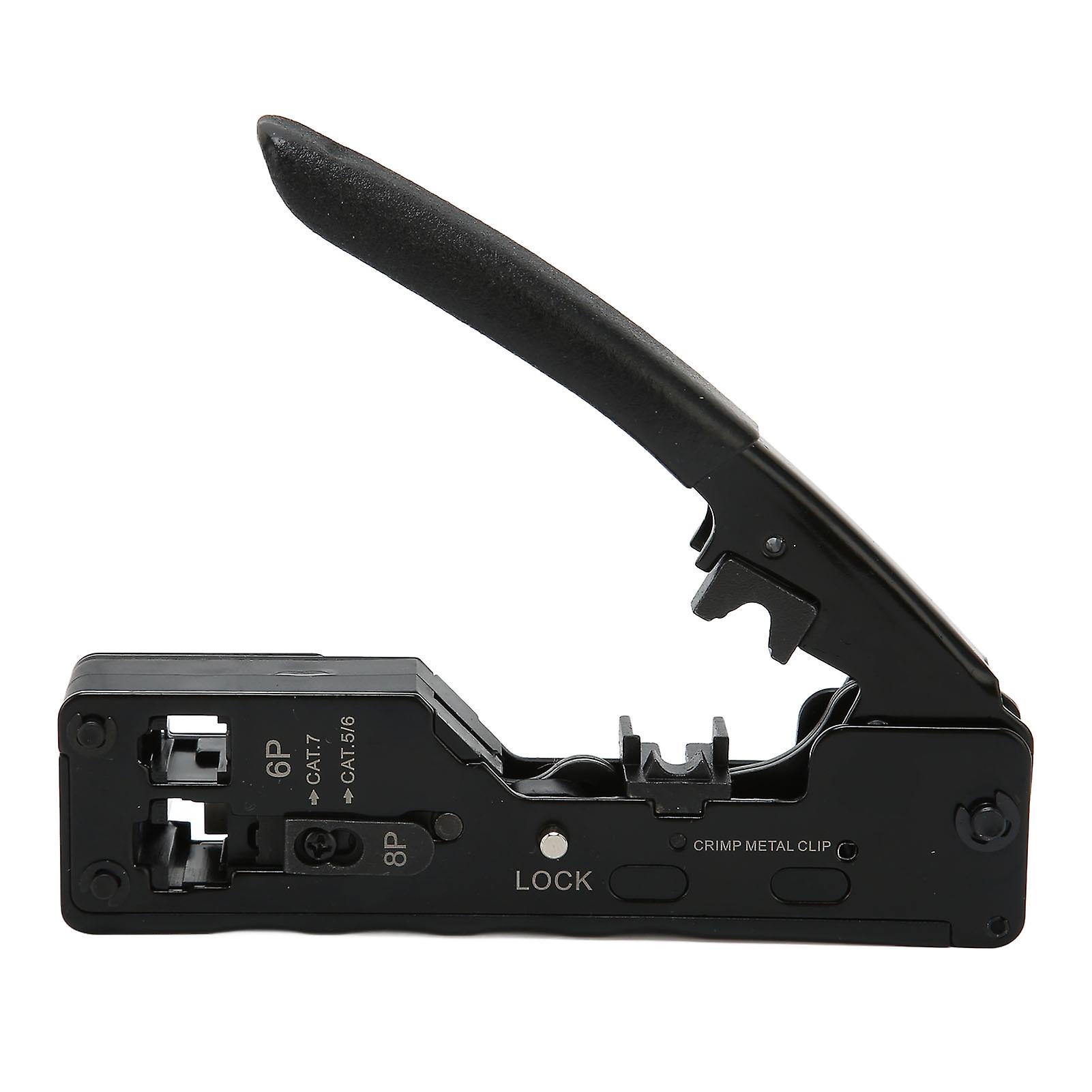 Pass Through Crimp Tool, Full Functions Ergonomic Crimper, Shielded Network Plugs Crimper, Compact Design for RJ45, RJ11, RJ12 Connectors, Quick