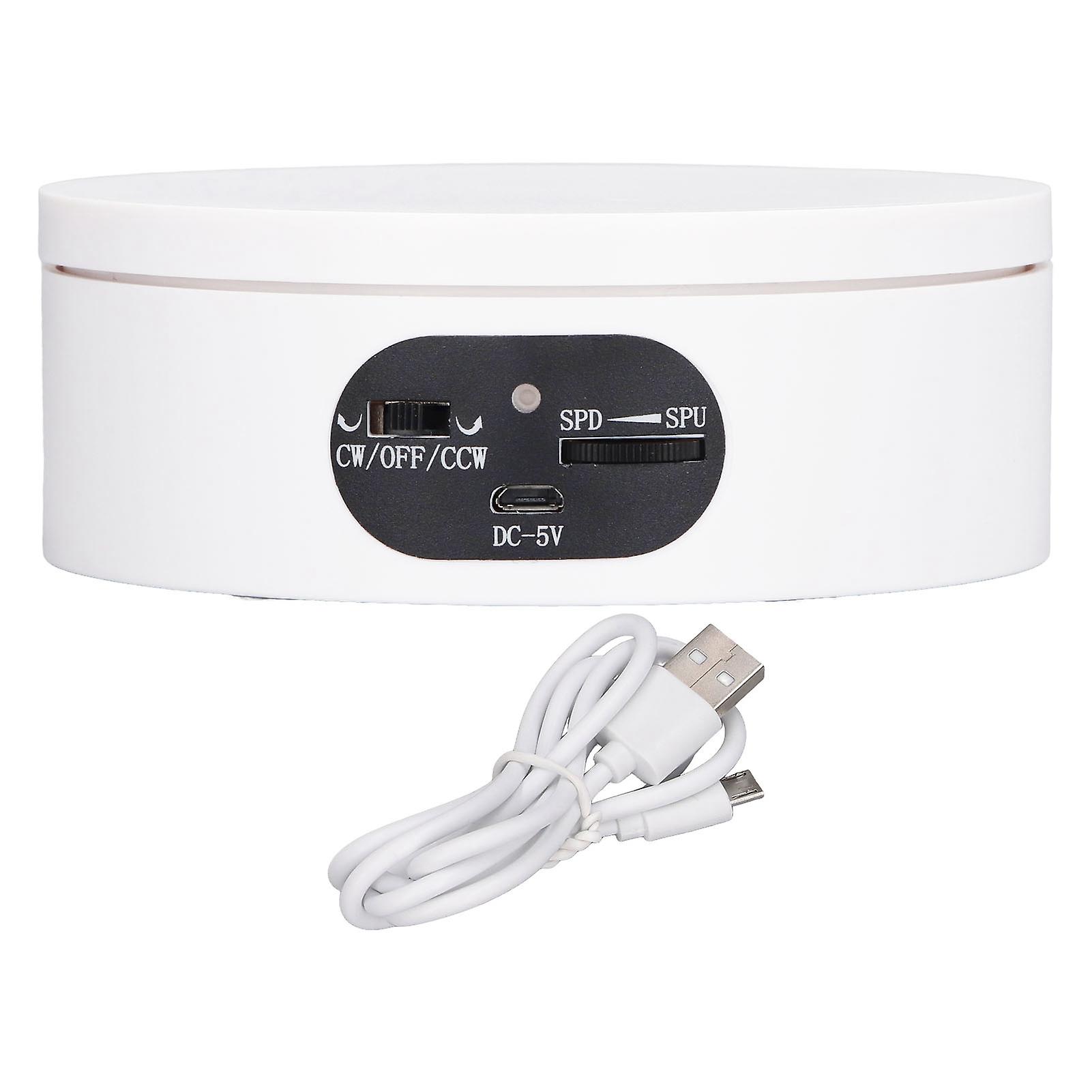White 16cm Rotating Display Stand: 5.5lb Capacity, Speed Control, USB/Battery Powered
