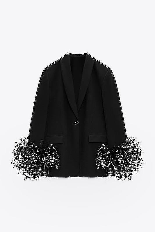 Women's Long Sleeve Open Front Blazer Casual Work Office Jacket-hy