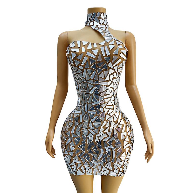 حار فتاة شخصية عدسة عاكسة تصميم الإحساس أنيقة المشاهير معلقة الرقبة الصدر قصيرة جدا ملفوفة الورك تنورة مثير التخسيس