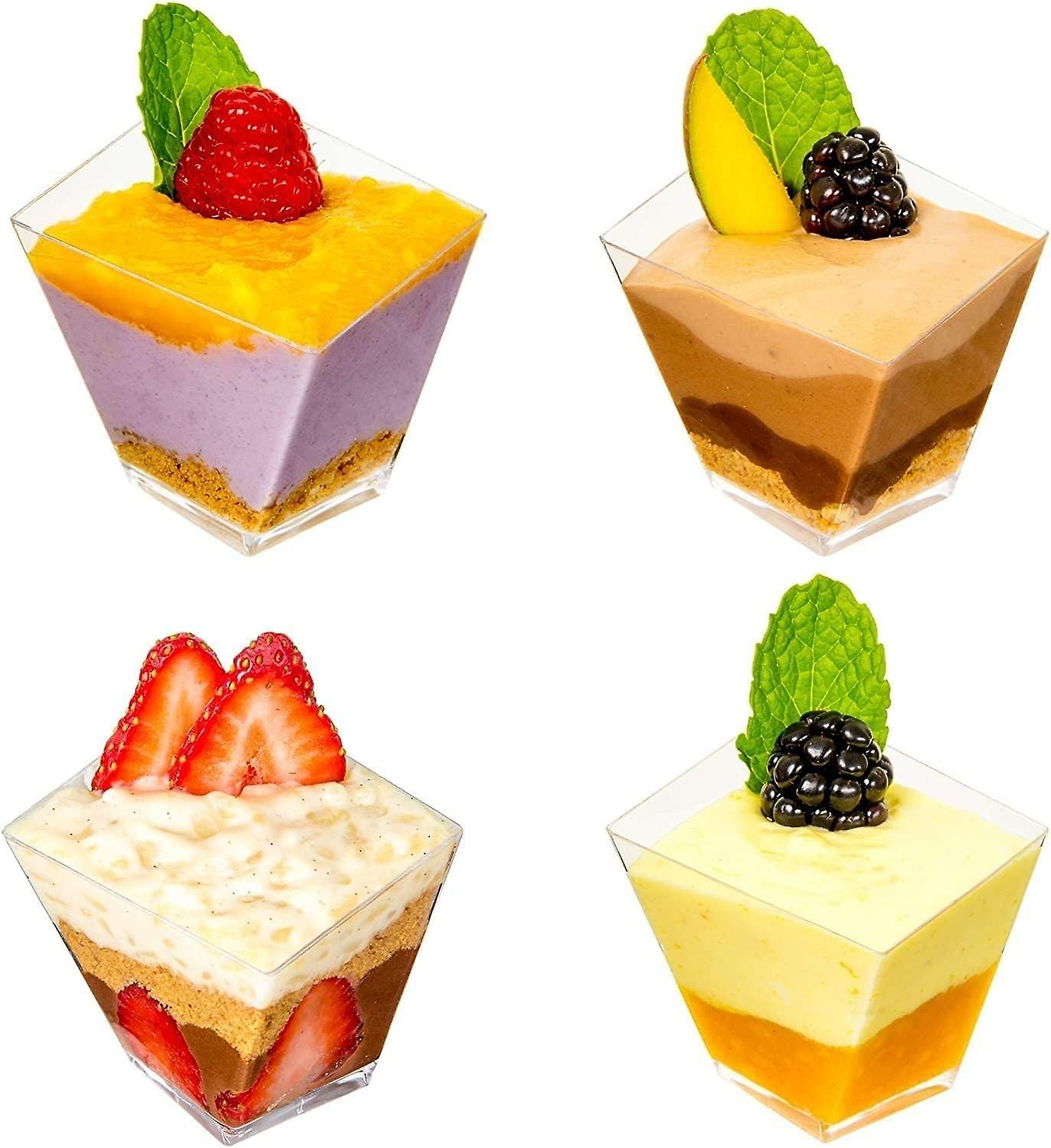 100 Pieces Mini Dessert Cups, 60ml Plastic Trapezoidal Dessert Cu