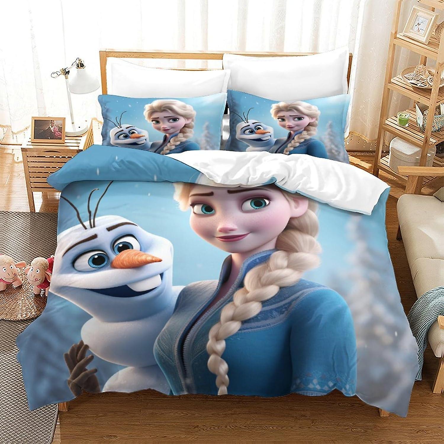 HOUKIG Frozen - 3D Duvet Cover, Cotton Bedding Set, Easy Care Printed Duvet Cover And Pillowcase, Christmas Winter,for Adults And Children .