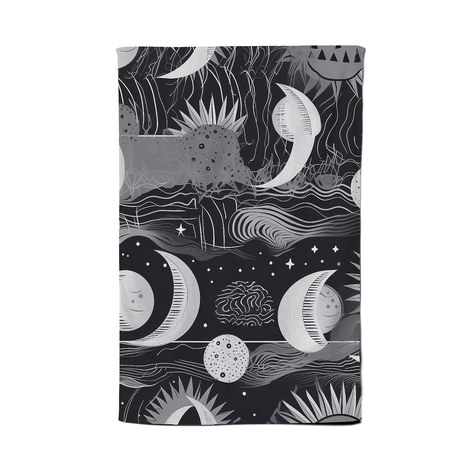 Abstract Black White Moon And Sun Tea Towel